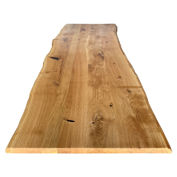 Eiche, Tischplatte, verleimt, astig, rustikal, 130 x 80 x 4,5 cm, beidseitig Baumkante, geölt
